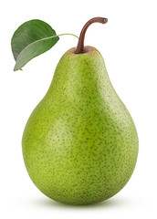Fresh pears ,whole green fruit with leaf