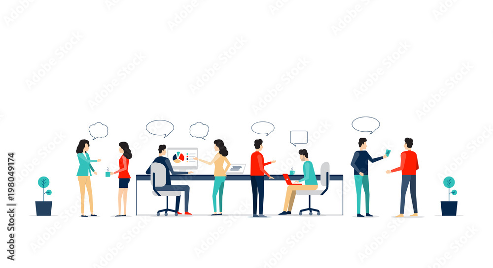 Poster flat vector business team working collaboration and group business meeting concept