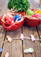 Happy Easter background, Easter eggs in nest