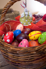 Happy Easter background, Bunny and Easter eggs in nest