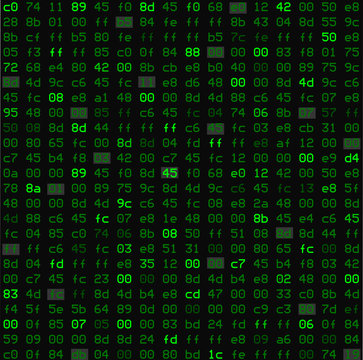 Seamless pattern with hex program code in green, like old monitors or in the Matrix.