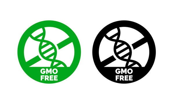GMO free label with DNA vector icon for non gmo product package or GMO free natural organic food design