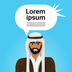 Arab Business Man In Traditional Clothes Over Copy Space Background Flat Vector Illustration