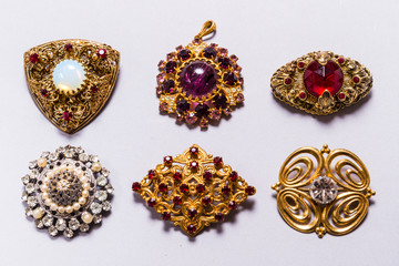 Set on vintage jewelry, brooches