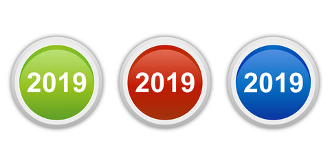 rundes Button Set grün rot blau - 2019