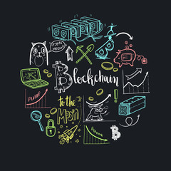 Fototapeta premium Crypto-currency doodle round illustration