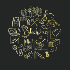 Crypto-currency doodle round illustration