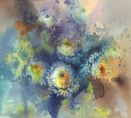 Fototapeta na wymiar night chrysanthemum watercolor background