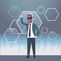 Business Man Wearing Vr Glasses Virtual Reality Technology Modern 3d Headset Concept Flat Vector Illustration