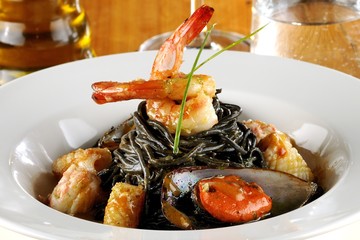 Black spaghetti with Seafood