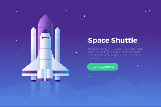 Space Shuttle Launching Into Space Banner Slider Design Vector Illustration In Flat Style