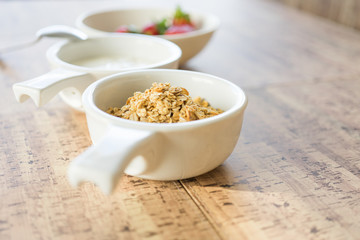 Yogurt , strawberries, Raspberries and Granola Healthy Organic Breakfast