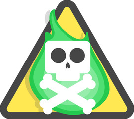 Danger. Warning you about harmful activities with flammable toxic substances. A skull with bones in front of a green fire explosion. EPS 10 Illustration Vector.