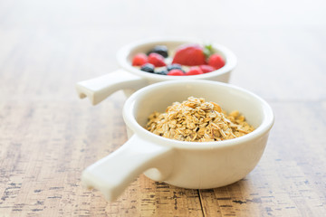 Yogurt , strawberries, Raspberries and Granola Healthy Organic Breakfast