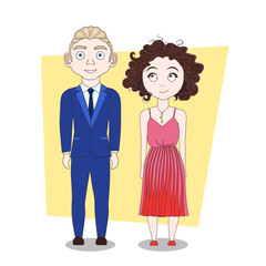 Young Man And Hipsters In Trendy Clothes Modern Couple Full Length Vector Illustration