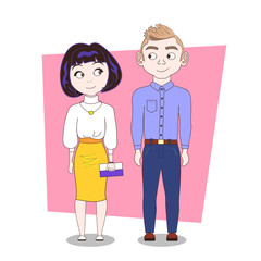 Couple Of Trendy People In Moden Clothes Man And Woman Hipsters Full Length Vector Illustration