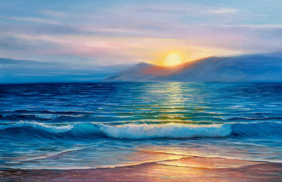 Oil  painting of the sea on canvas.