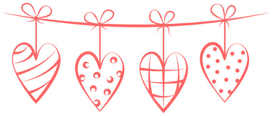 Herzen rot hängen Kontur Zeichnung isoliert