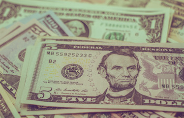 Dollar currency, American Dollars Cash Money with president portraits.