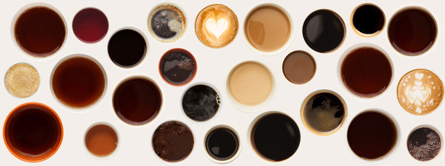 Collection of coffee cups tops isolated on white