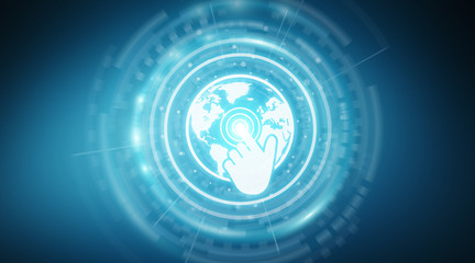 Digital world map screen interface 3D rendering