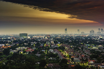 Aerial View of  cityscape in golden hour