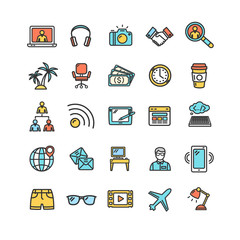 Freelance Signs Color Thin Line Icon Set. Vector