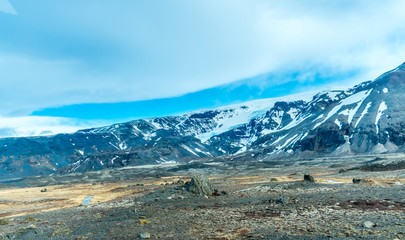 Mountains near entrance of ice cave in Iceland