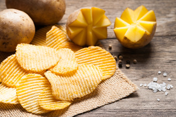 Crispy potato chips and potato 