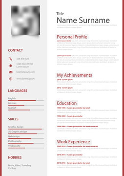 Professional red white resume cv design template