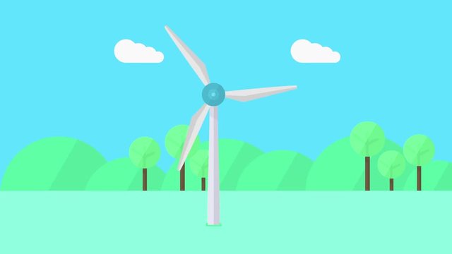 Wind turbine in action, loopable cartoon animation
