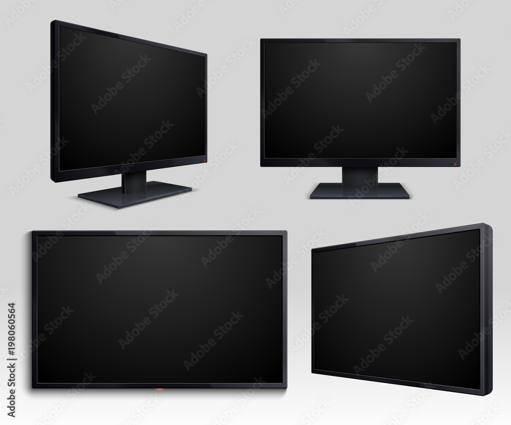 Poster flat tv screen and computer lcd monitor isolated 3d mockup for internet television concept