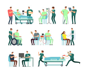 Doctors, medical nurse and patients in hospital activity vector people for healthcare concepts