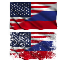 Flag of USA and Russia Torn