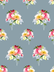 Seamless summer pattern with watercolor flowers handmade.