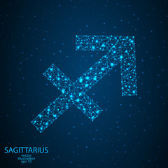 Sign of the zodiac Sagittarius composed of 3D triangles, lines, dots and formations. Vector illustration of the EPS 10.