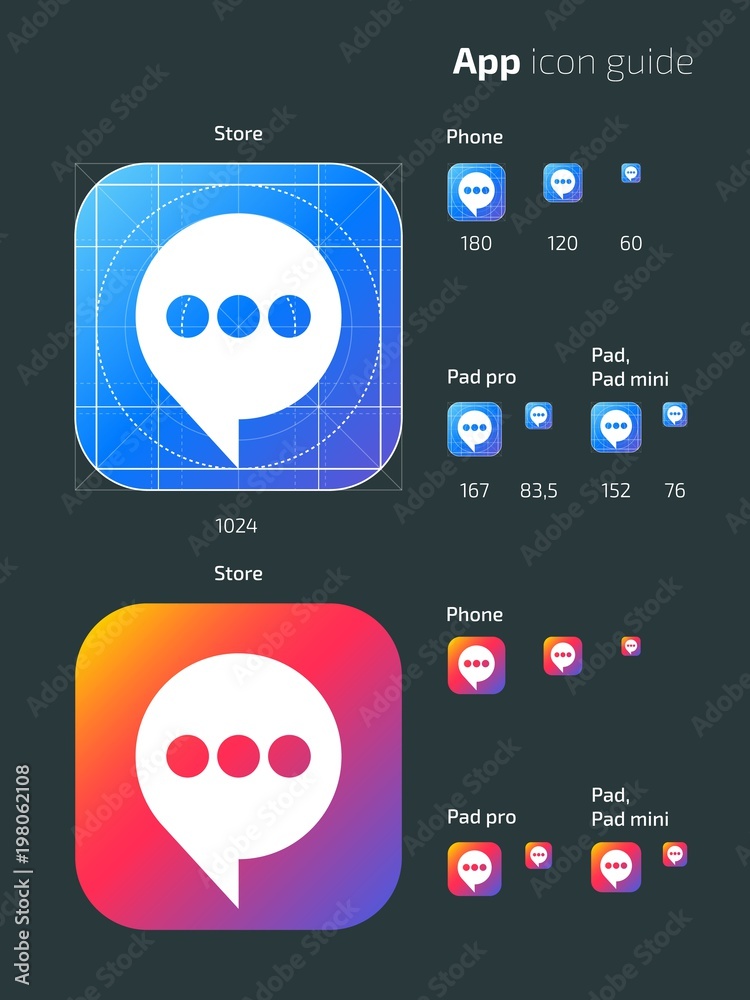 Poster smart phone app vector mobile os icon templates with guidelines. user guide