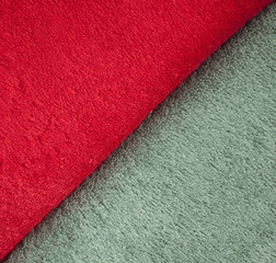 terry towel of red and olive color, texture of towels