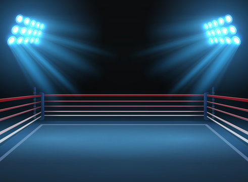 Empty wrestling sport arena. Boxing ring dramatic sports vector background