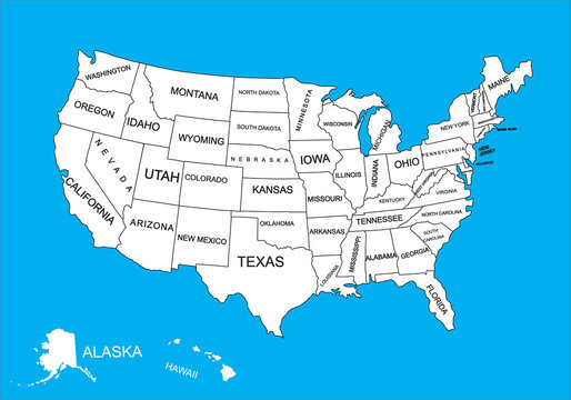 Editable blank vector map of  United States. Vector map of United states of America isolated on background. High detailed usa map.Administrative divisions of United States, separated countries..