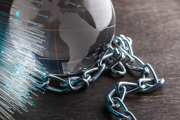 Concept of distribution network technology blockchain.