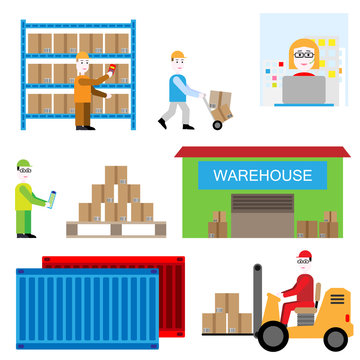 loader, worker, concept, equipment, isolated, internet, elements, composition, commercial, service, shipping, web, technology, palette, building, goods, symbol, package, storage, container, set, truck