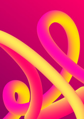 Vector illustration of abstract 3d imitation liquid fluid pink and yellow color shape for cover template. Bright gradient blend 3D effect, futuristic bionic design.