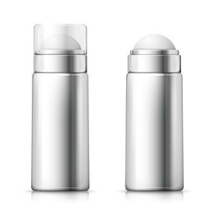 Vector set - 3d realistic silver deodorant bottles