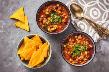 Chili con carne, traditional mexican food.