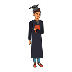 Young man student with graduation gown vector illustration graphic design