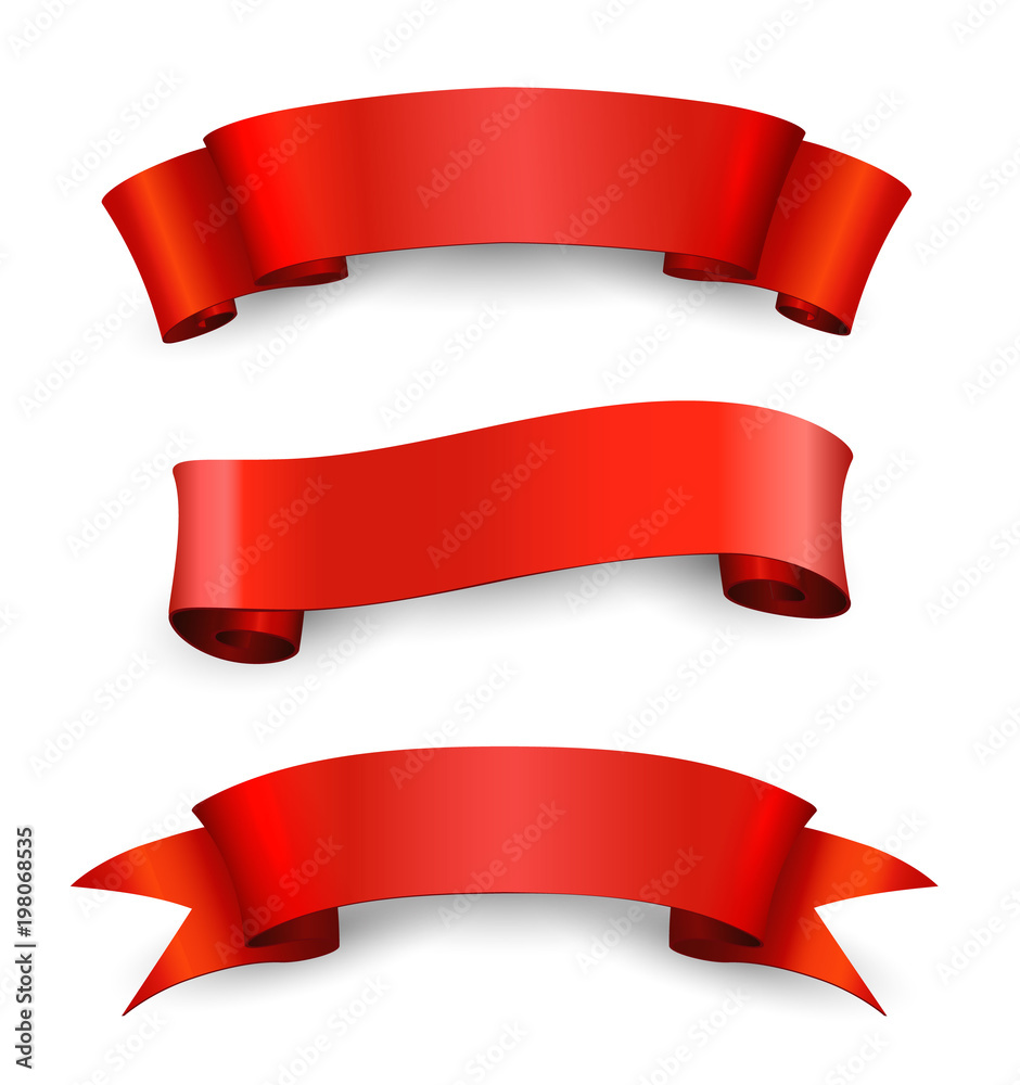 Wall mural vector set of empty red shiny decorative ribbons for your text