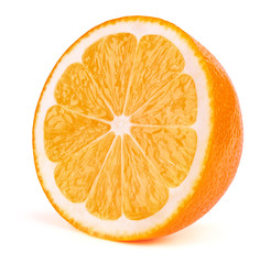 Perfectly retouched sliced half of orange fruit solated on the white background with clipping path....
