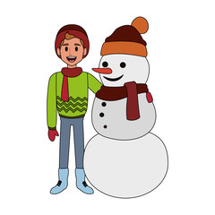 Boy and snowman cartoon vector illustration graphic design