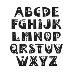 Vector display alphabet. Set of capital patterned letters in African style.